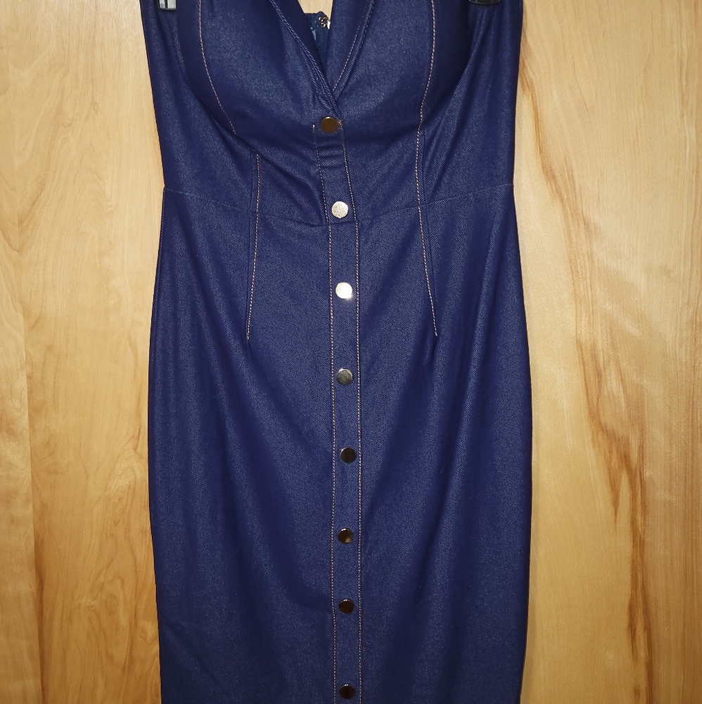 Denim body on tube dress